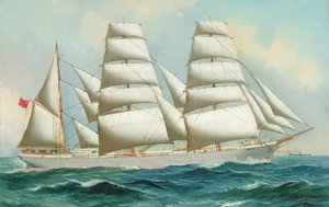 Three Masted Barque Annesley（纸上油） 作者 伍尔斯顿·巴拉特（Woolston Barratt）